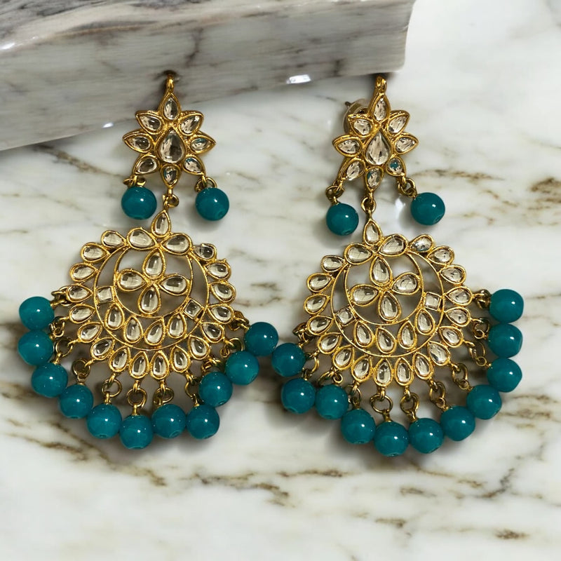 Rama Green Kundan Earrings with Pearls | Indian Bridal Jhumka Earrings | Gold-Plated Kundan Earrings for Weddings & Festive Wear | Traditional Ethnic Jewelry | South Asian Earrings for Brides, Mehendi, Haldi & Reception | Statement Jhumkas with Green Beads & Pearl Drops