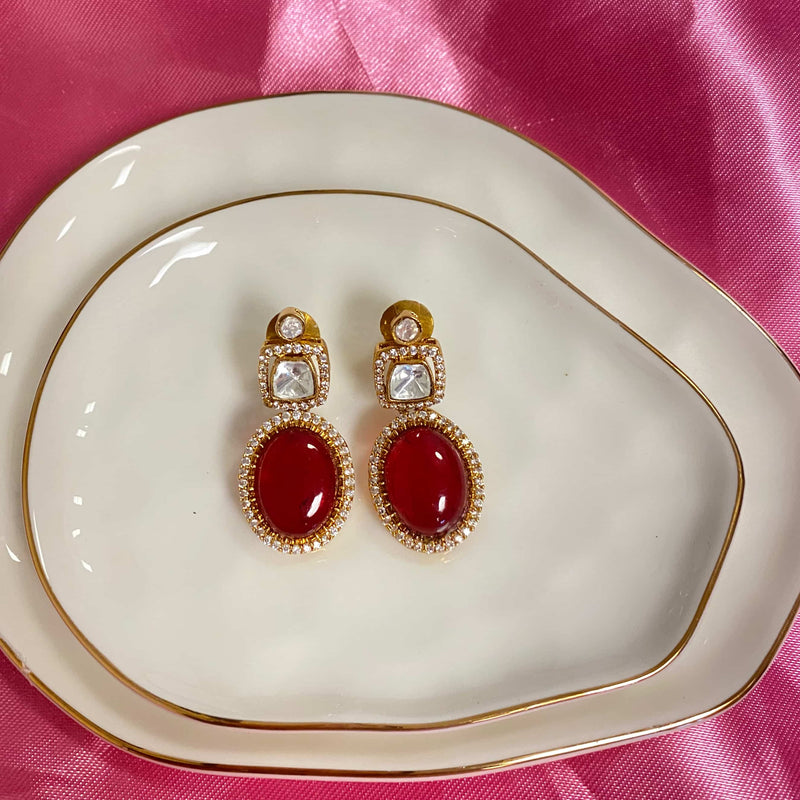 Red Earrings with Kundan and Cubic Zirconia from Indain Jewelry.