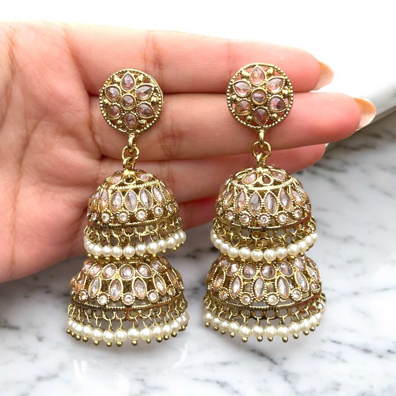 Siya Double Layer Gold Jhumka Earrings – Romikas - Main Image