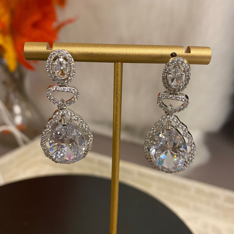 Clear CZ American Diamond Earrings from Indian Jewelry store in Pleasanton, CA. Statement CZ Earrings from online store in USA.