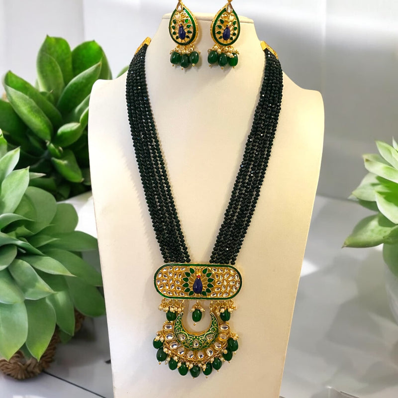 Vihana Green Kundan Long Necklace Set