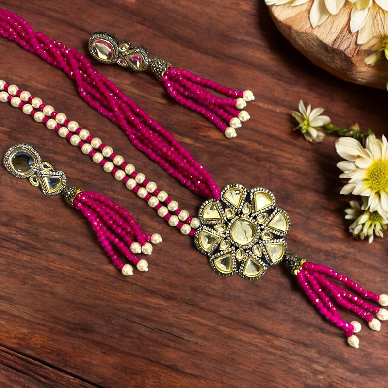 Pink Vishakha Kundan Long Necklace Set