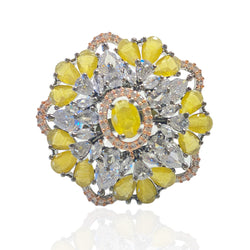 Victorian Ring with Cubic Zirconia and Yellow Monalisa Stones.