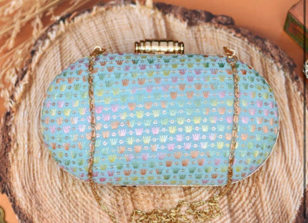 Blue Sanya Hand Embroidered Clutch Bag