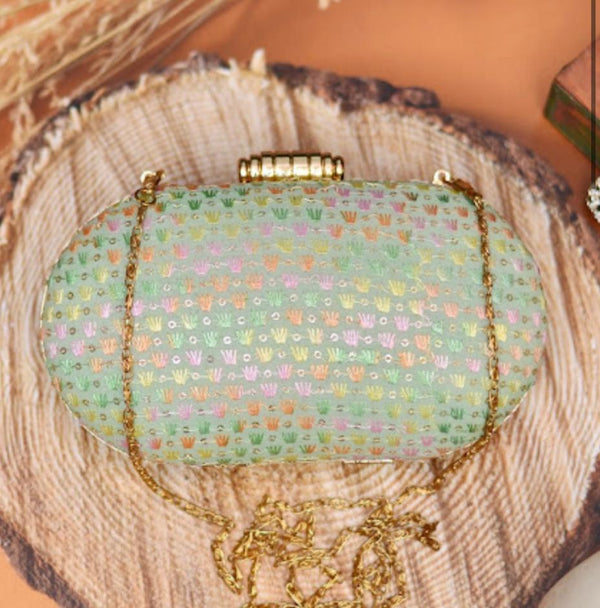 Mint Sanya Hand Embroidered Clutch Bag
