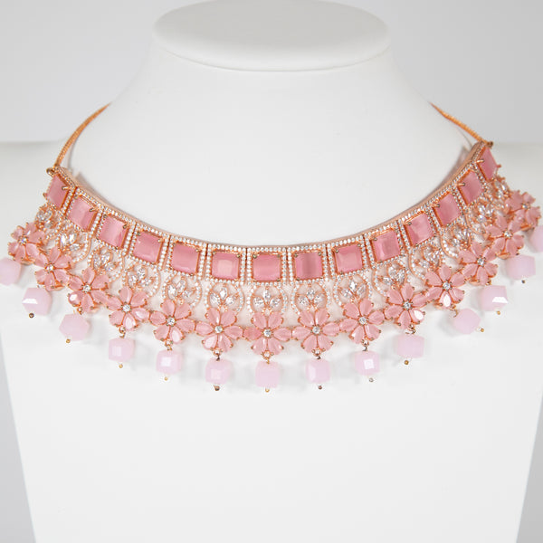 Baby Pink Ahalya Cubic Zirconia Necklace Set