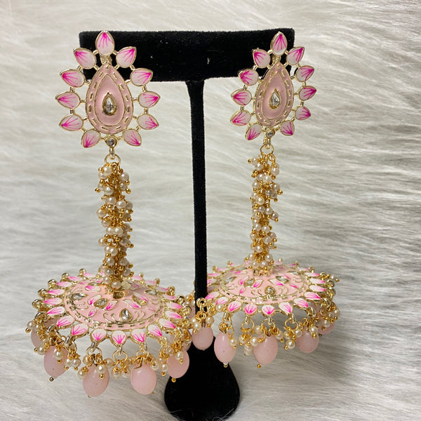 Baby Pink Nashira Meenakari Jhumka Earrings