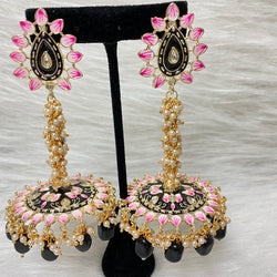 Black Nashira Meenakari Jhumka Earrings