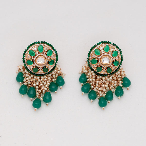 Emerald Nirvi Pachi Kundan Earrings