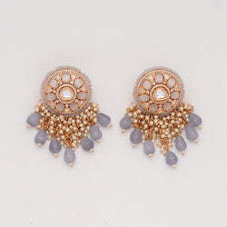 Grey Nirvi Pachi Kundan Earrings