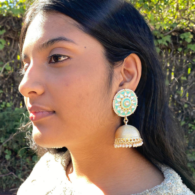 Mint Padma Jhumka Earrings
