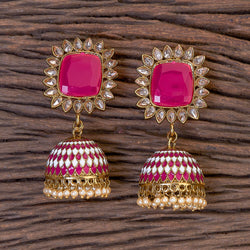 Magenta Nariza Meenakari Polki Jhumka