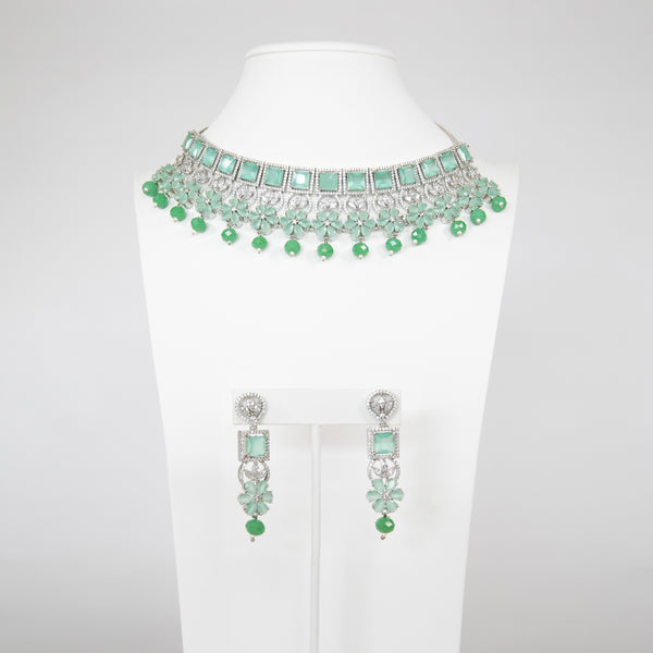 Mint Ahalya Cubic Zirconia Necklace Jewelry Set