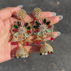 Multicolor Ruchira Cubic Zirconia Jhumka Earrings