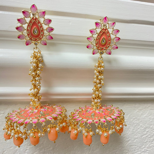 Peach Nashira Meenakri Jhumka Earrings