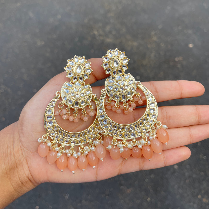 Peach Sayana Kundan Earrings