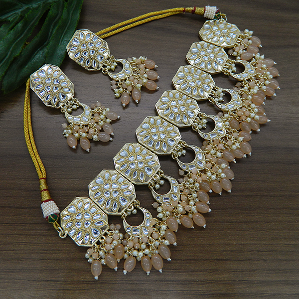 Peach Adhuna Kundan Necklace Set