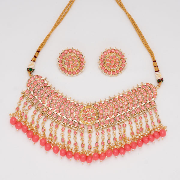Pink Aashvi Kundan Necklace Set