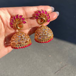 Pink Morni Polki Jhumka