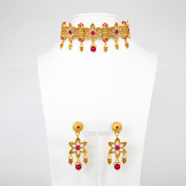 Ruby Chaitali Polki Necklace Set