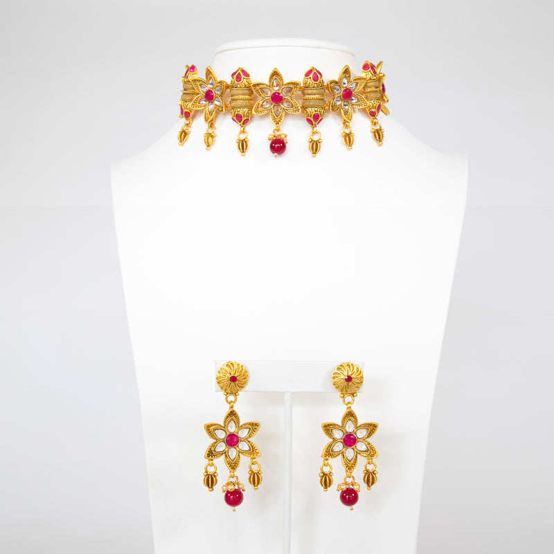 Ruby Chaitali Polki Necklace Set