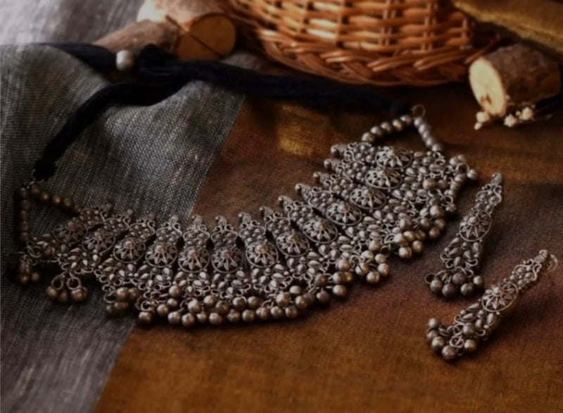 Tina Oxidised Silver Necklace Set for Dandiya | FashionCrab.com