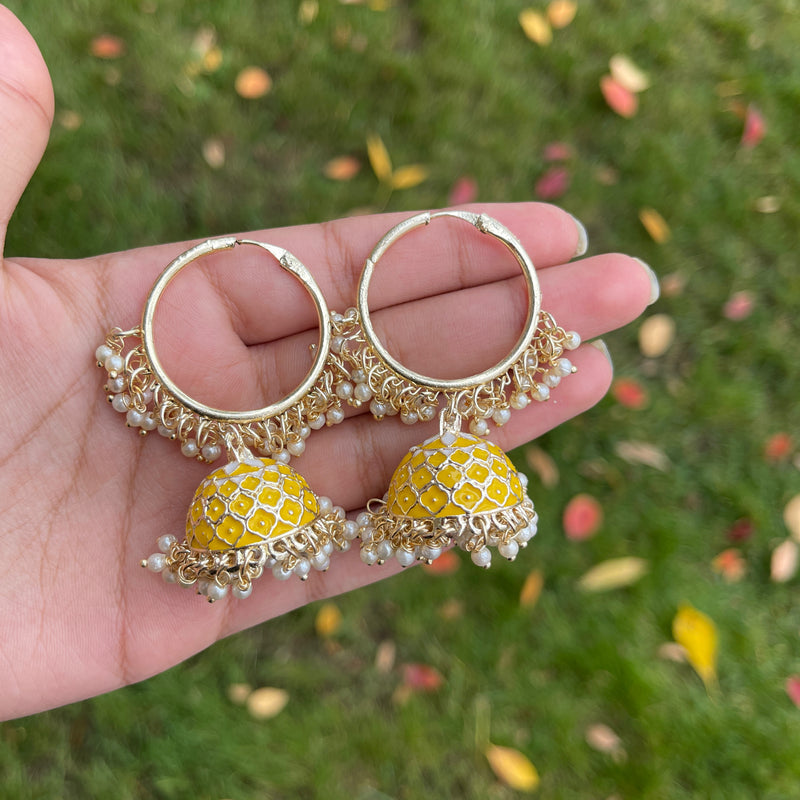 Yellow Mishti Meenakari Jhumka Bali Earrings