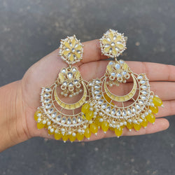 Yellow Rashmika Meenakari Kundan Earrings