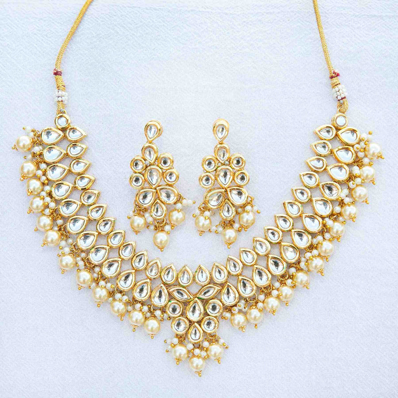 Asha necklace set: kundan, pearls, high gold plating - Romikas