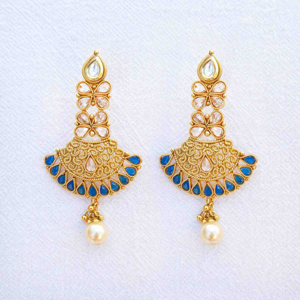 Blue Zoya earrings: kundan, polki, pearls - Romikas