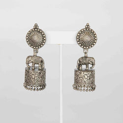 Gaja jhumka earrings: oxidized silver - Romikas