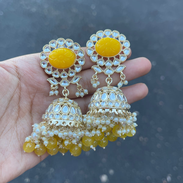 Yellow Priyal Kundan Earrings