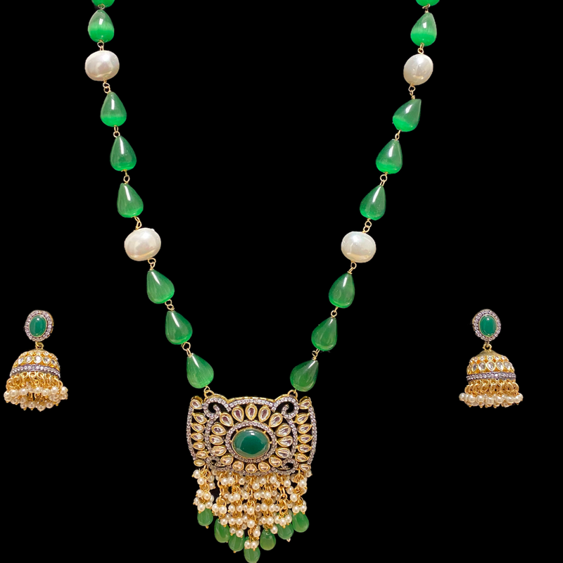 Green Payeli Kundan Long Necklace Set