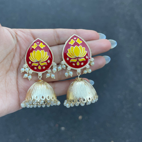 Red Disha Meenakari Earrings