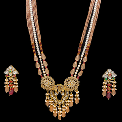 Peach Samaa Kundan Long Necklace Set