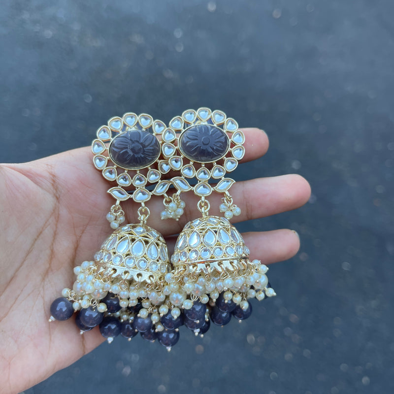 Grey Priyal Kundan Earrings