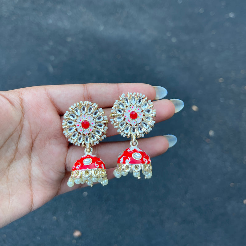 Red Krishi Meenakari  Earrings