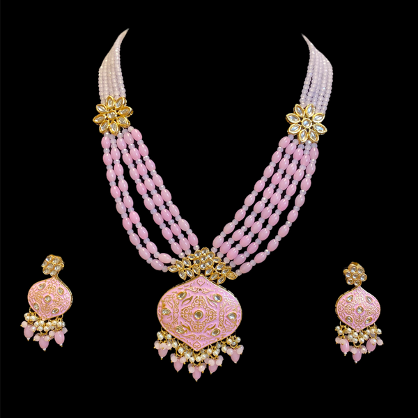 Pink Sumatra Meenakari Long Necklace Set