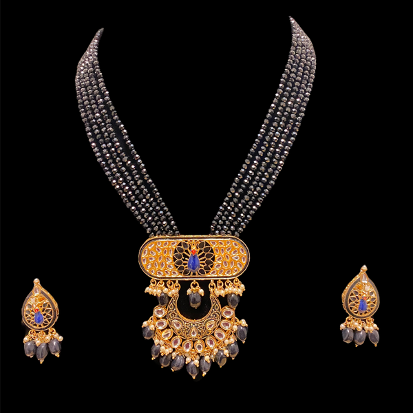 Black Ribhavi Meenakari Long Necklace Set