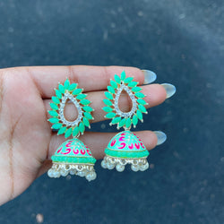 Mint Kakoli Meenakari Earrings