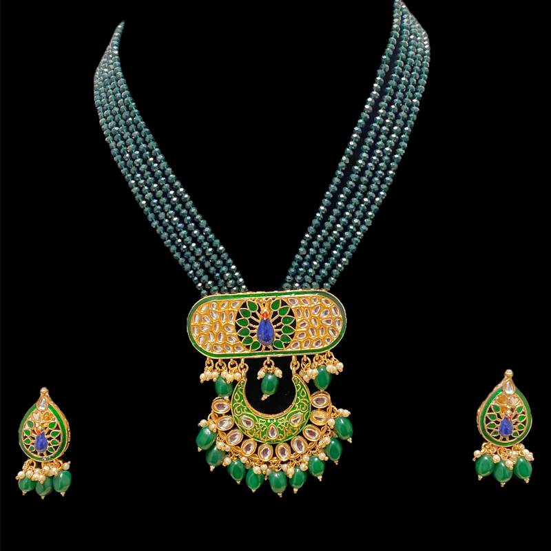 Emerald Ribhavi Meenakari Long Necklace Set