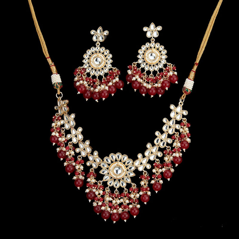 Maroon Payel Kundan Necklace Set
