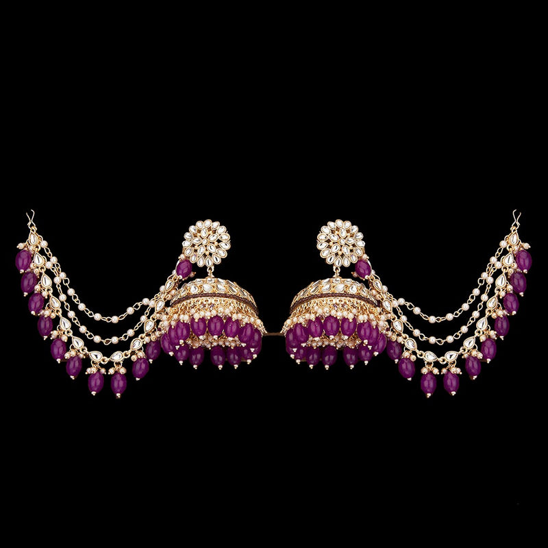 Purple Pankhuri Kundan Jhumka Earrings With Pearls – Romikas