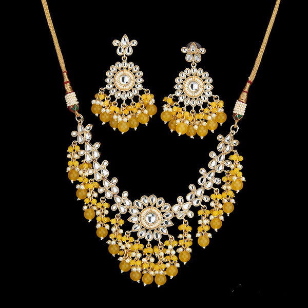Yellow Payel Kundan Necklace Set