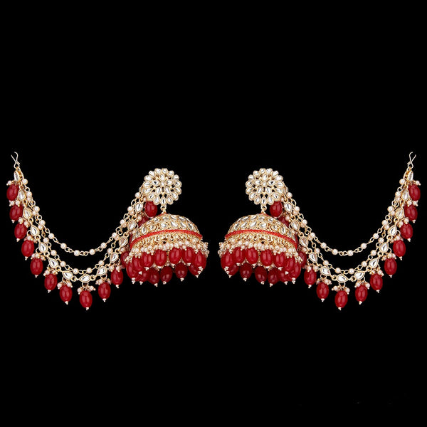 Red Pankhuri Kundan Earrings