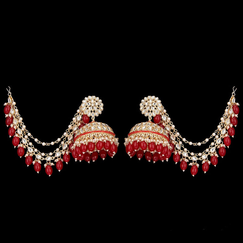 Red Pankhuri Kundan Earrings