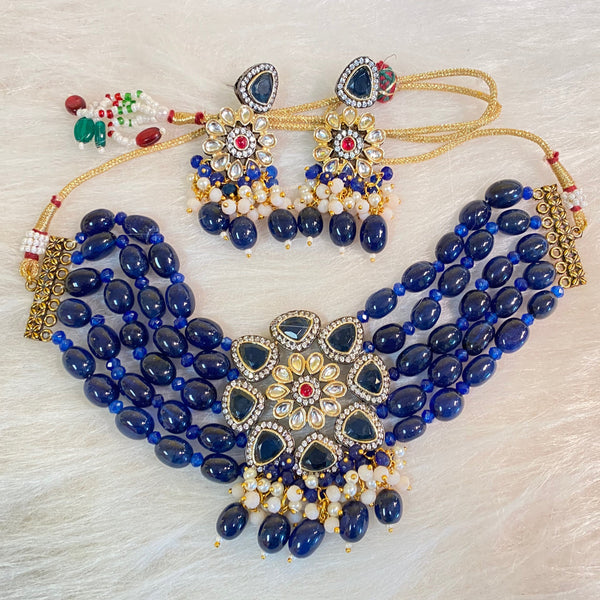 Blue Zarna Kundan Necklace Set