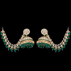 Green Pankhuri Kundan Earrings