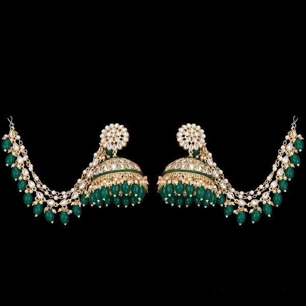 Green Pankhuri Kundan Earrings