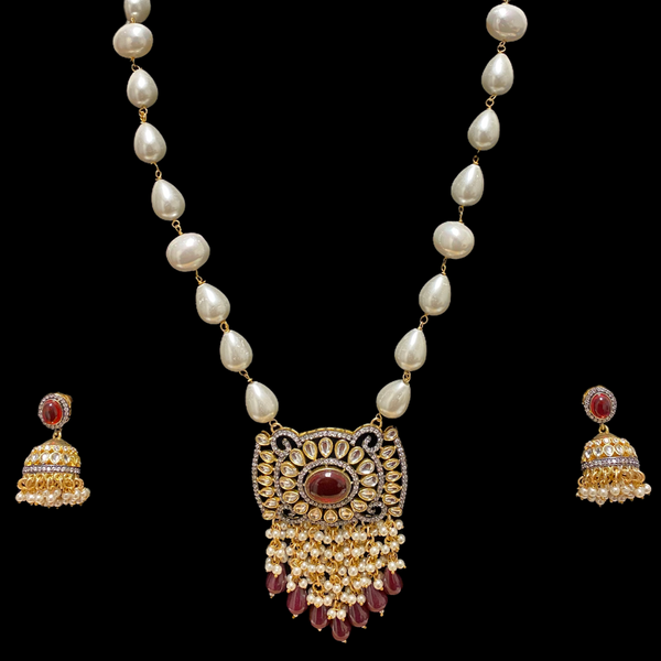 Red Payeli Kundan Long Necklace Set